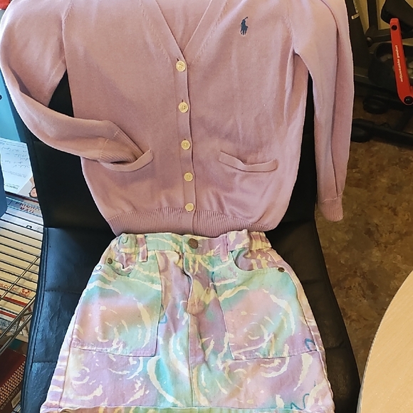 Pastel Tie-Dye Skirt And Cardigan Ralph Lauren Sweater - Picture 1 of 7
